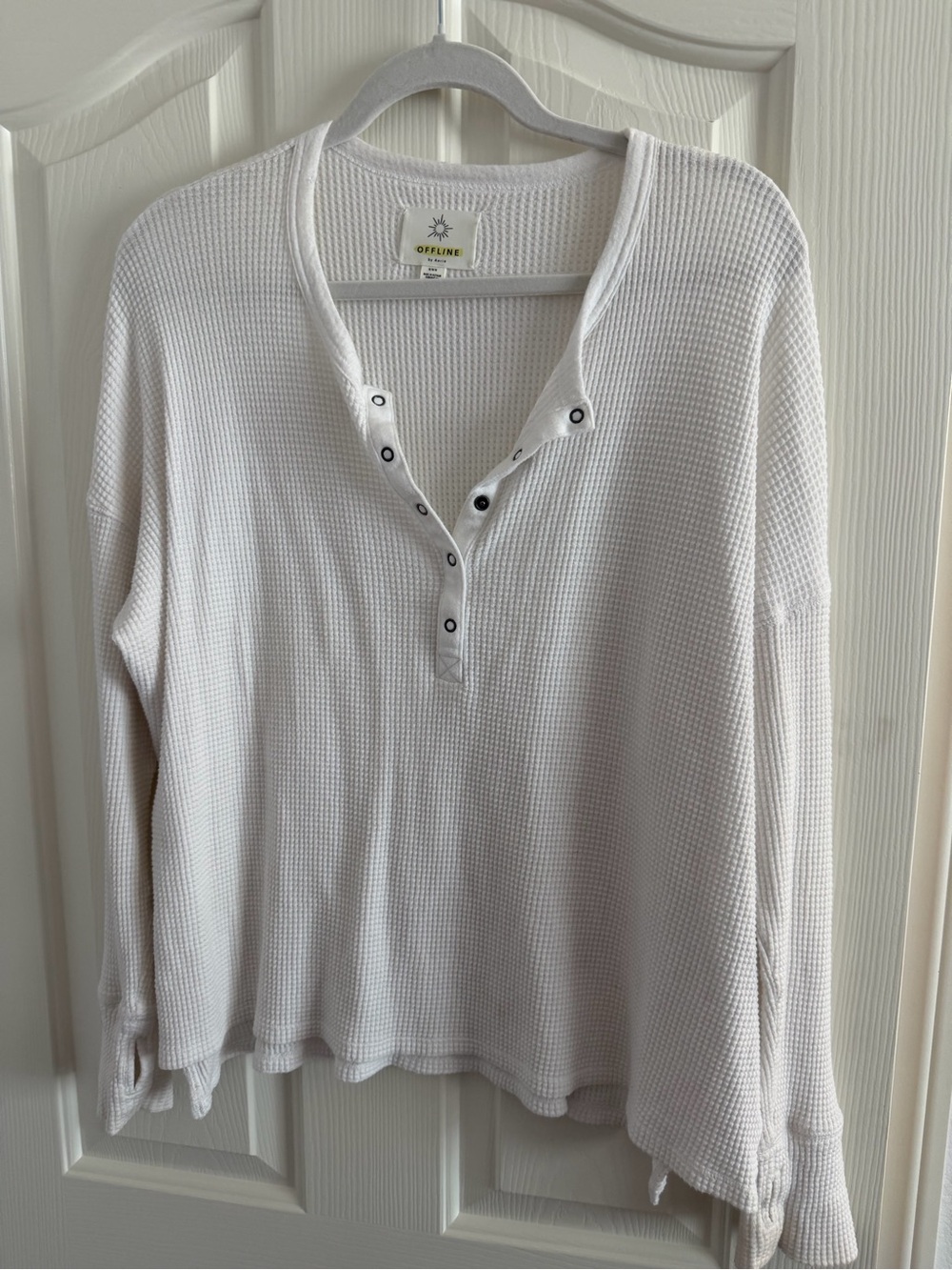 aerie White Waffle Henley Long Sleeve Top